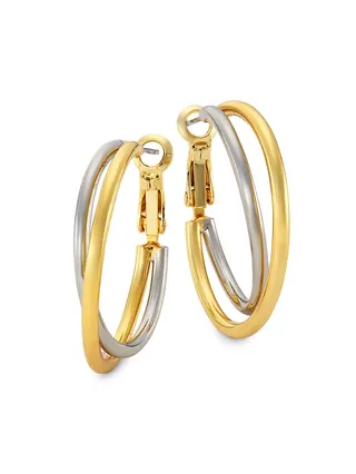 Two-Tone Silvertone & 14k Gold-Plated Twist Hoop Earrings