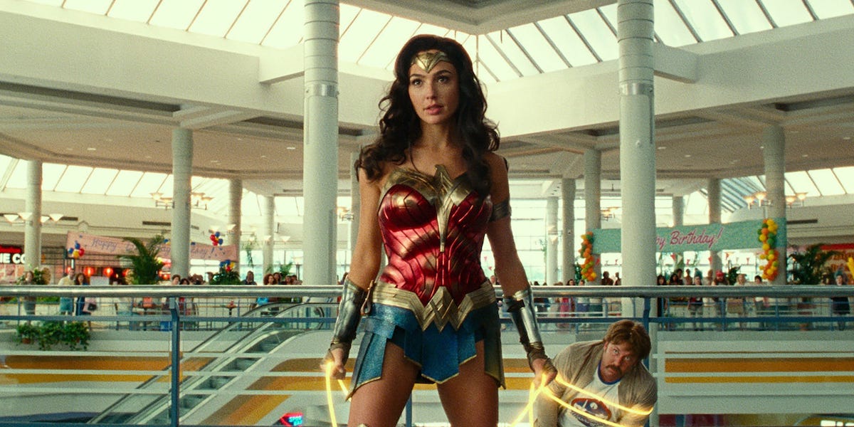 Wonder Woman in action in the mall in 1984