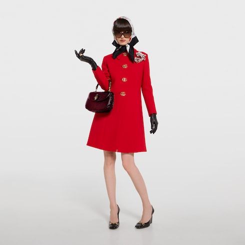 Wool Natté Coat With Double G Button