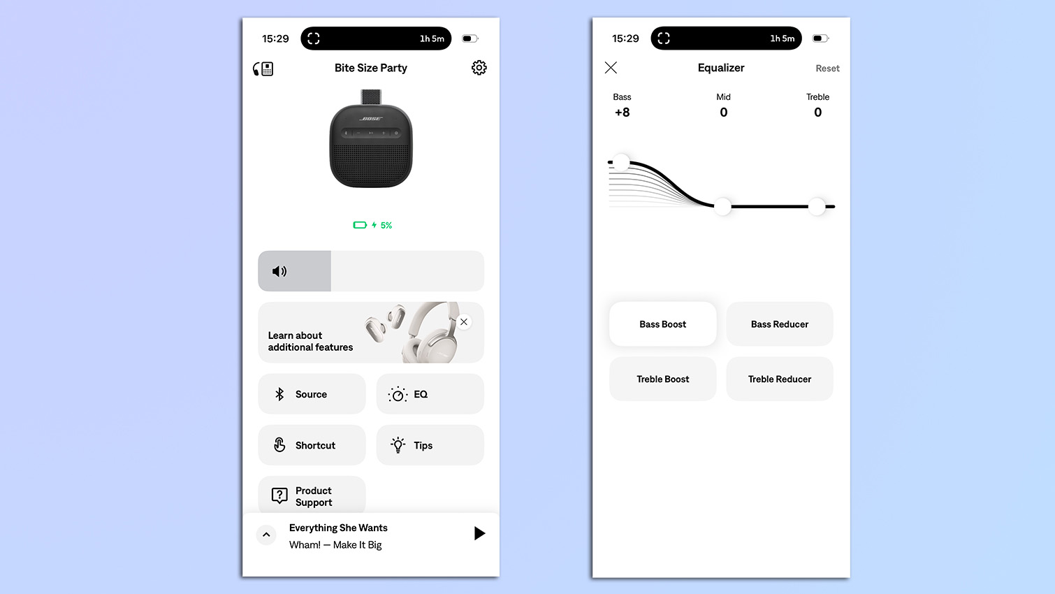 Screenshots from the Bose app for the Bose SoundLink Micro 2