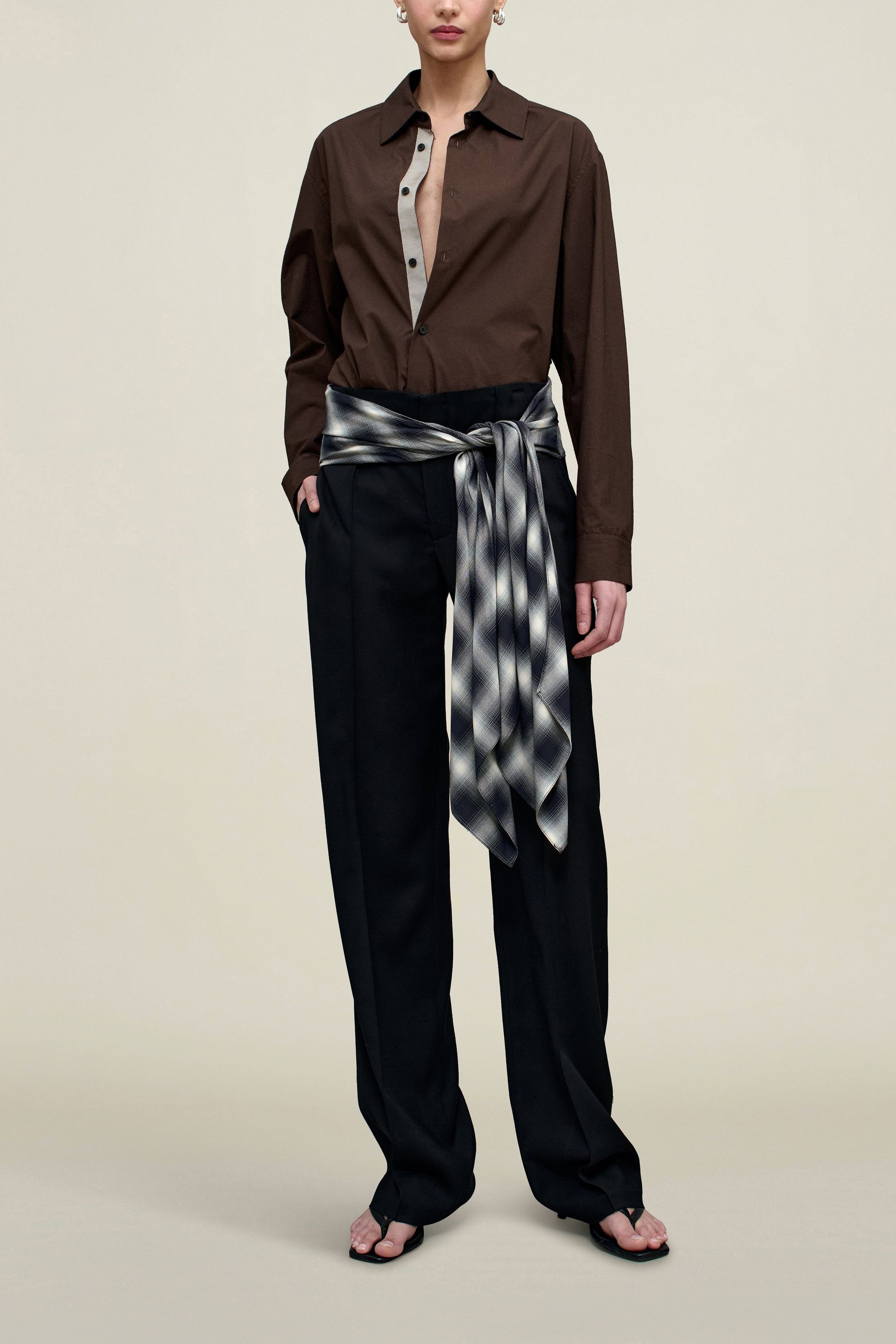 Ulla Tie Trouser in Black Virgin Wool With Plaid