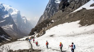 Climbers trekking to Annapurna base camp in Nepal