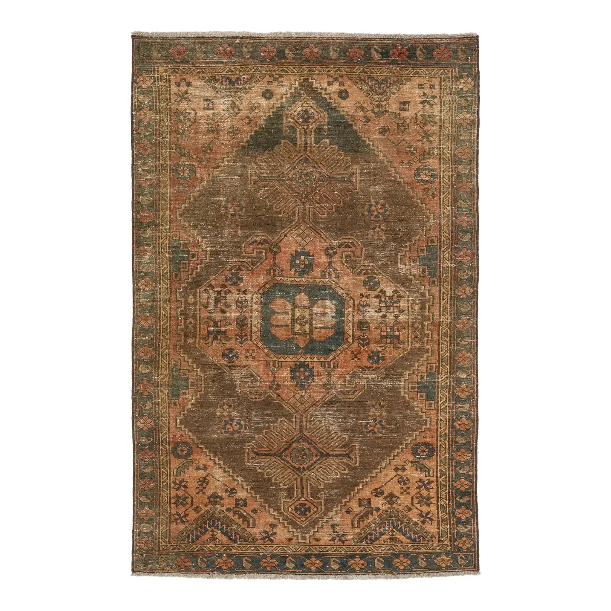 Vintage Medallion Persian Wool Rug Handmade in Tan