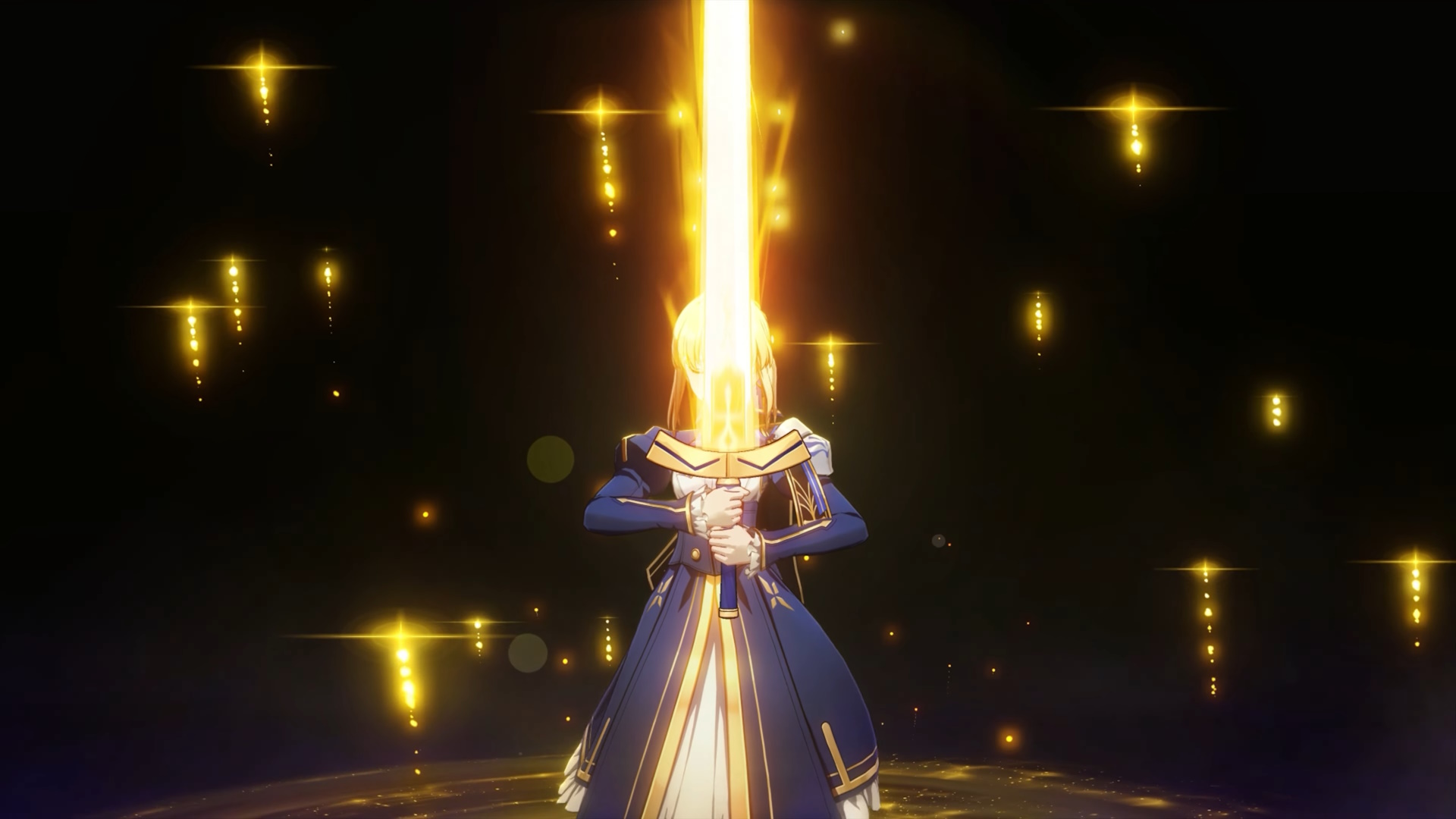 Saber from Honkai: Star Rail holding her sword up