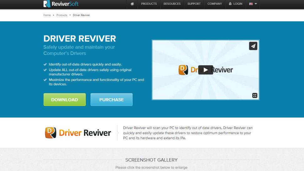 Website screenshot of Driver Reviver