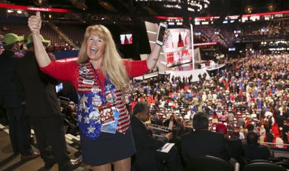 A Trump supporter is pictured at the Republican National Convention in Cleveland, Ohio.