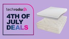 Two mattresses side by side next to techradar 4th of july sales badge