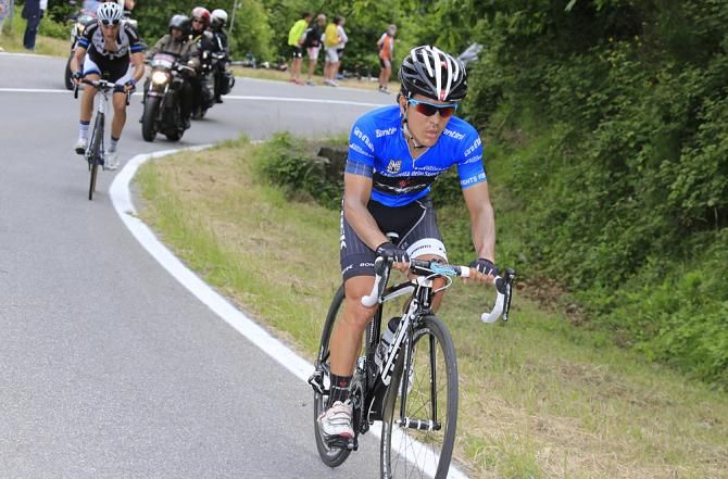 Julian Arredondo (Trek) attacks to get the mountain points