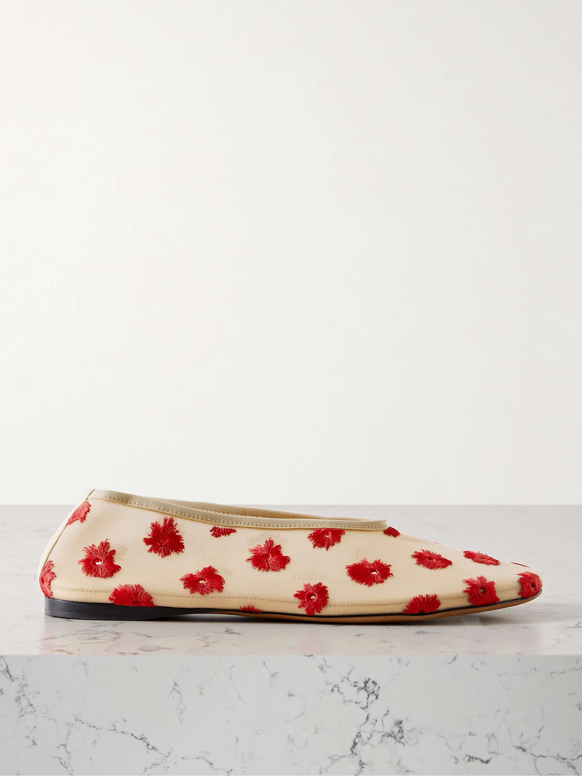 Tee Embroidered Mesh Ballet Flats