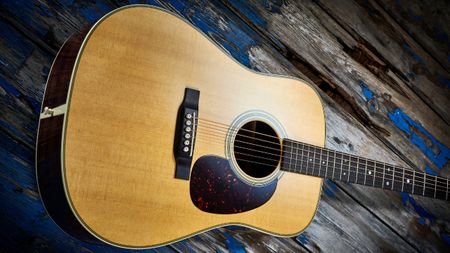 A Martin D-28 acoustic guitar