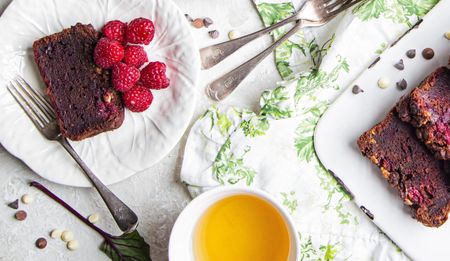 Beetroot and Chocolate Loaf with raspberries