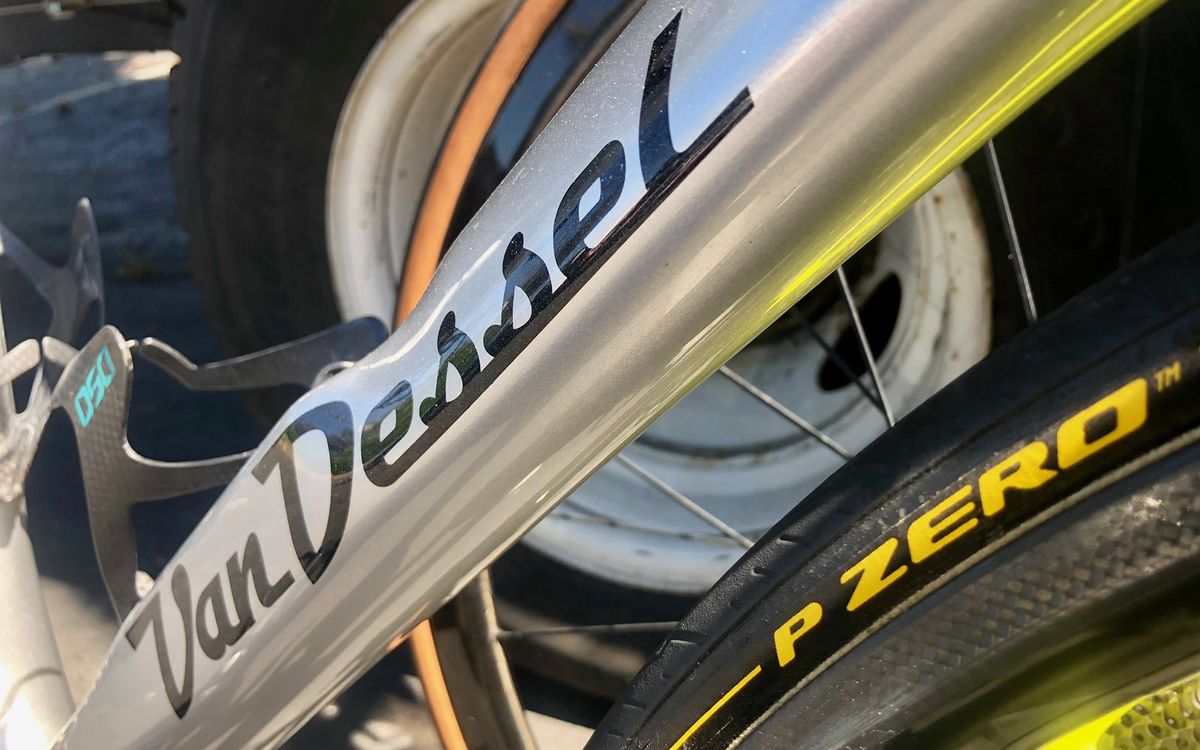 Travic McCabe and Keegan Swirbul are racing for the USA team but on their Floyd's Pro Cycling Van Dessel bikes