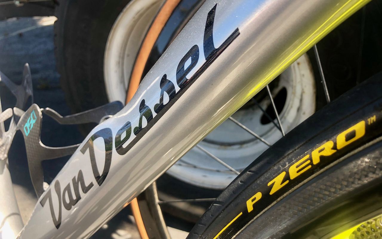 Travic McCabe and Keegan Swirbul are racing for the USA team but on their Floyd's Pro Cycling Van Dessel bikes