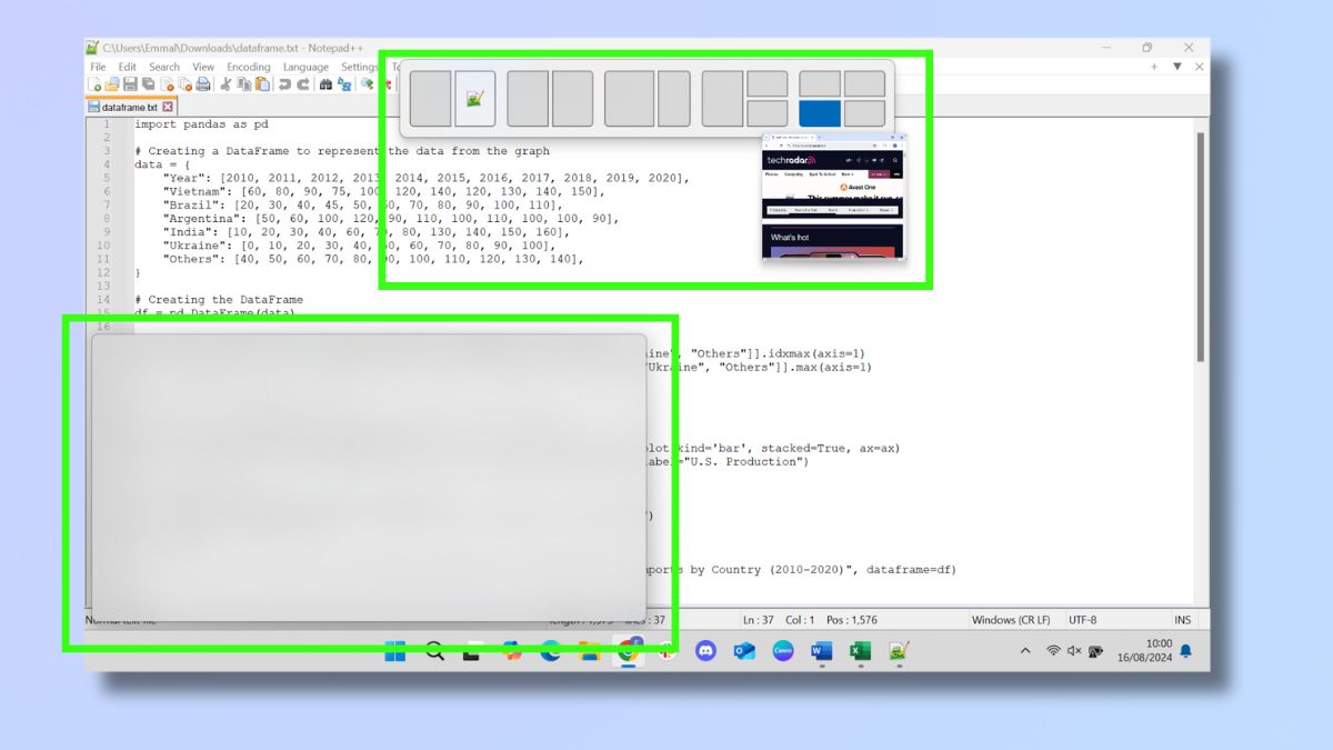 Screenshot showing how to split the screen in Windows 11 – choose from the layout options