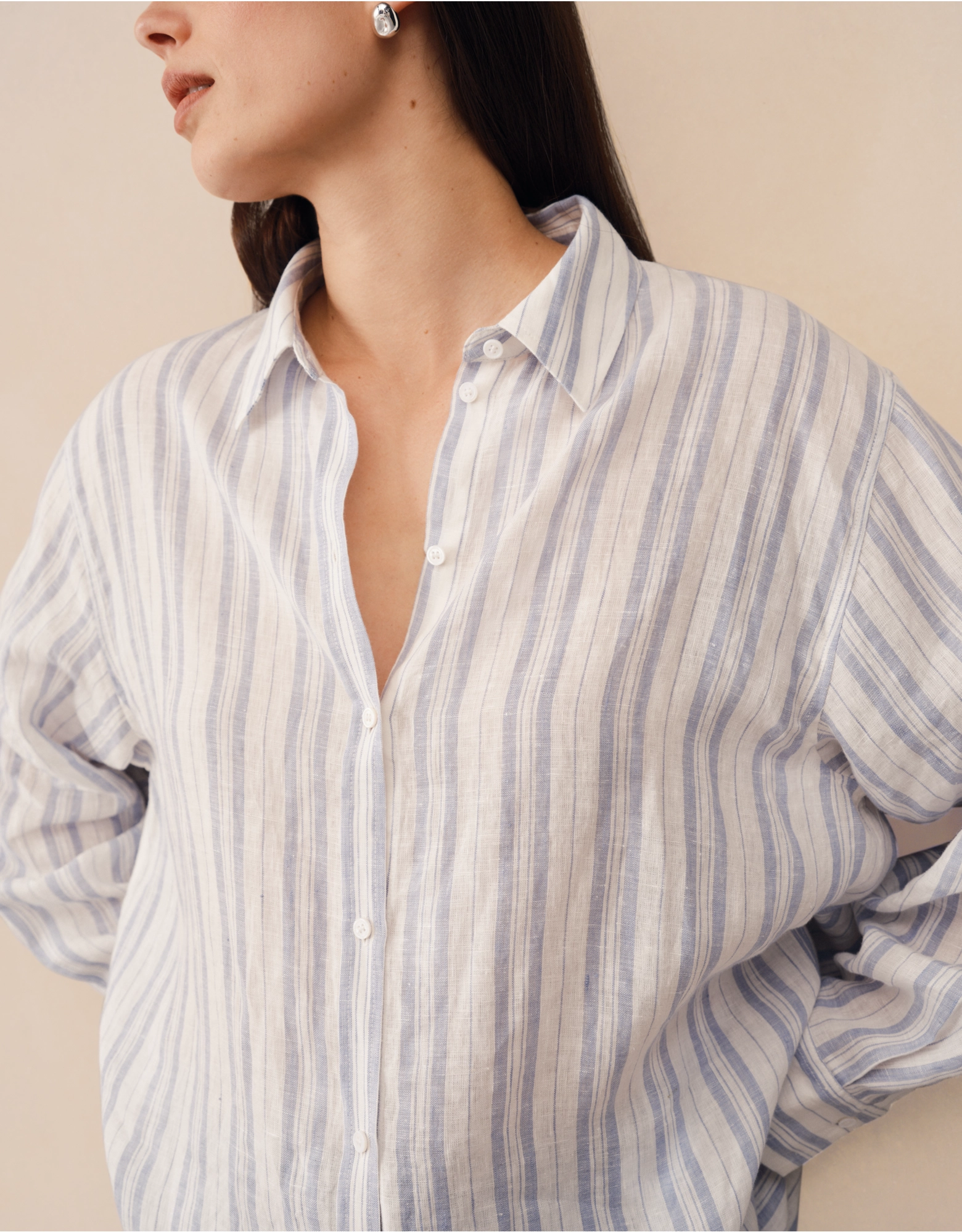 the white company, Linen Stripe Boyfriend Shirt