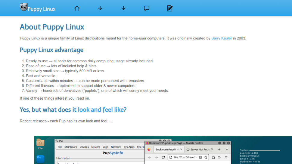 Puppy Linux website screenshot (May 2025)