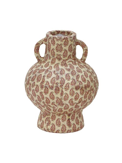 Cotton Mache Vase in Peach Paisley