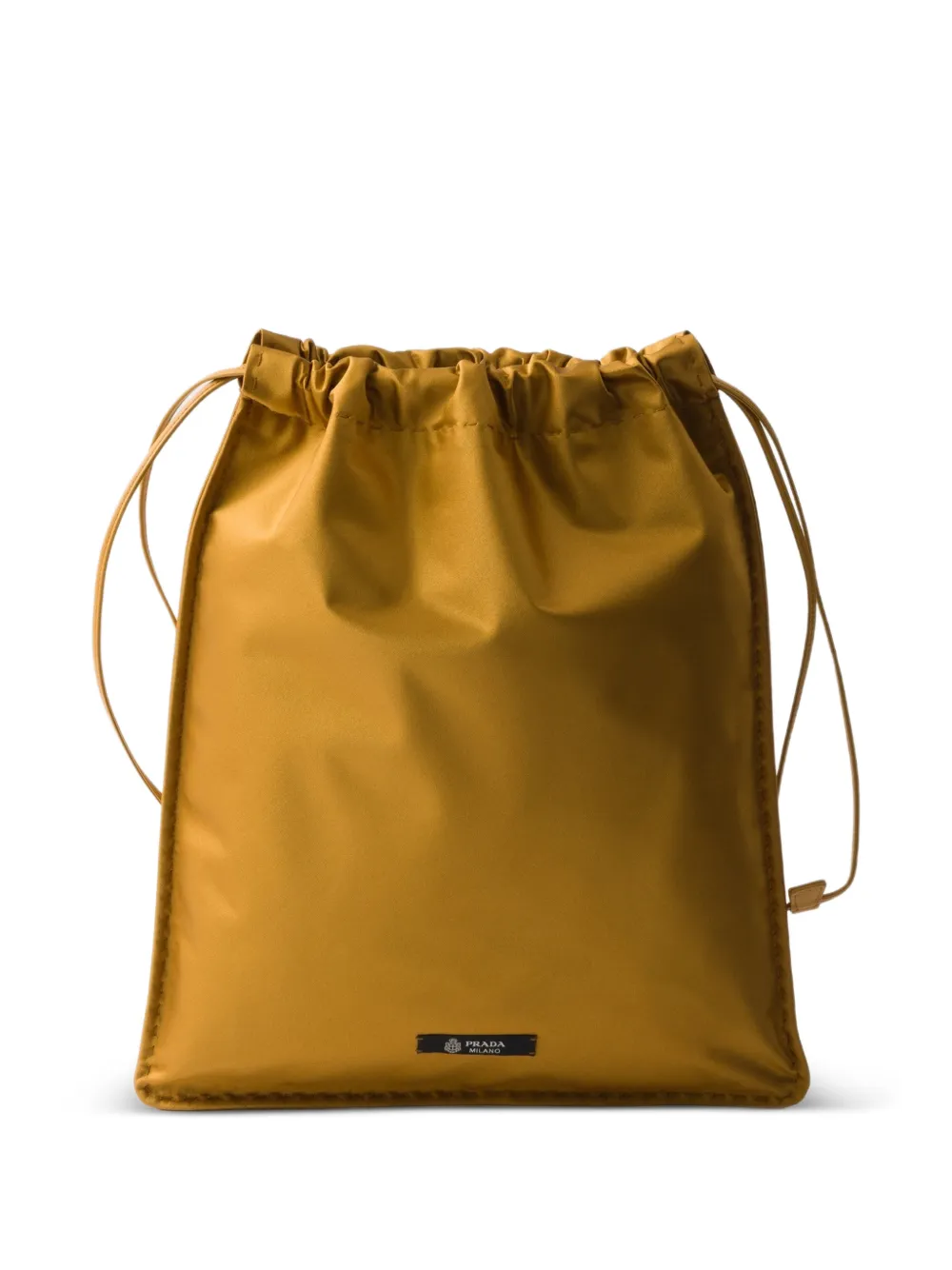 A mustard Prada wish silk pouch bag