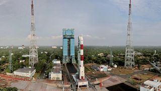 India rolls a Polar Satellite Launch Vehicle to the pad ahead of the planned Dec. 4, 2024 launch of Europe's Proba-3 formation-flying mission.