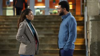 Kelly McCreary as Maggie Pierce and Anthony Hill as Winston Ndugu on Grey's Anatomy.