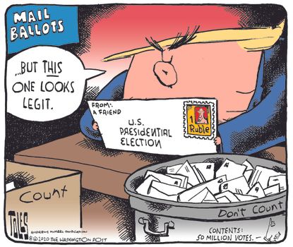 Political Cartoon U.S. Trump 2020 Election Russian Interference Mail-in Voting Absentee Ballots