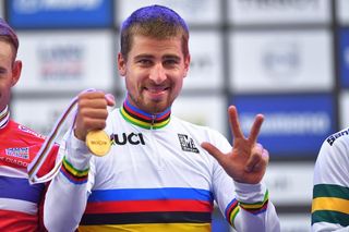 Peter Sagan with his third rainbow jersey
