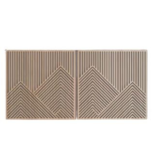 Two wooden artworks with stripes and triangles