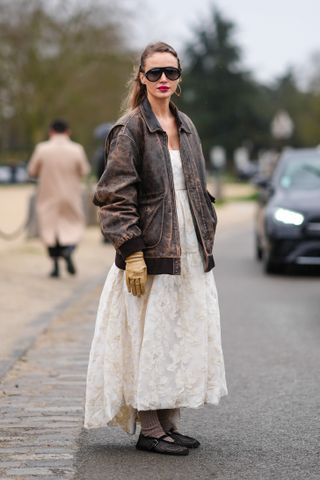 Paris Fashion Week guests wear lace dresses and on-trend mesh flats