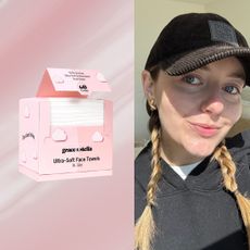 samantha holender on a pink background with grace and stella towels