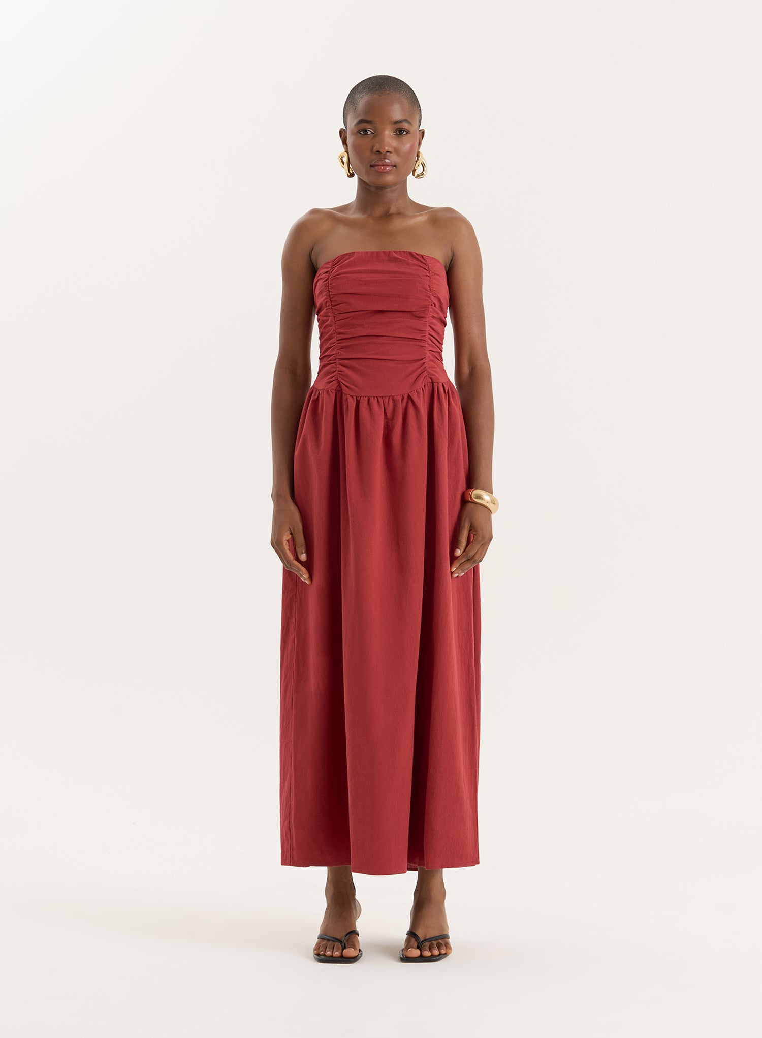 Rust Bandeau Ruched Detail Maxi Dress- Mikayla - 6