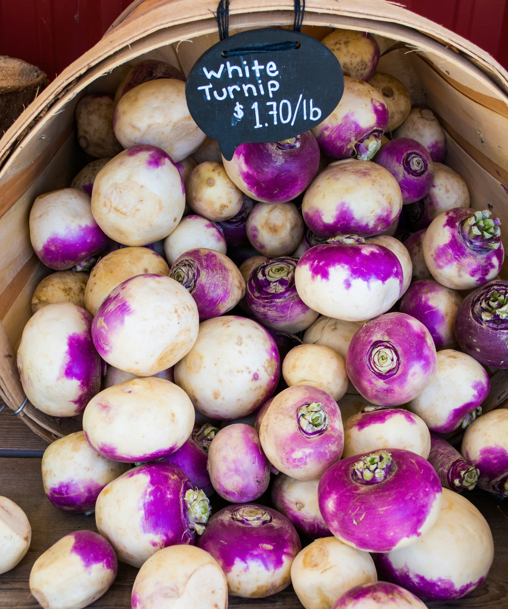 Small purple turnips at a farmers market
