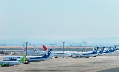 A row of grounded Boeing 787 Dreamliner planes at Tokyo International Airport on Jan. 31.