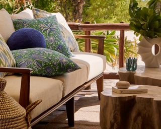 Throw pillows on outdoor sofa