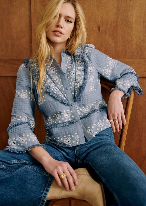 Nele Shirt - Vintage Blue and Ecru - Organic Cotton - Organic Textile - Sézane