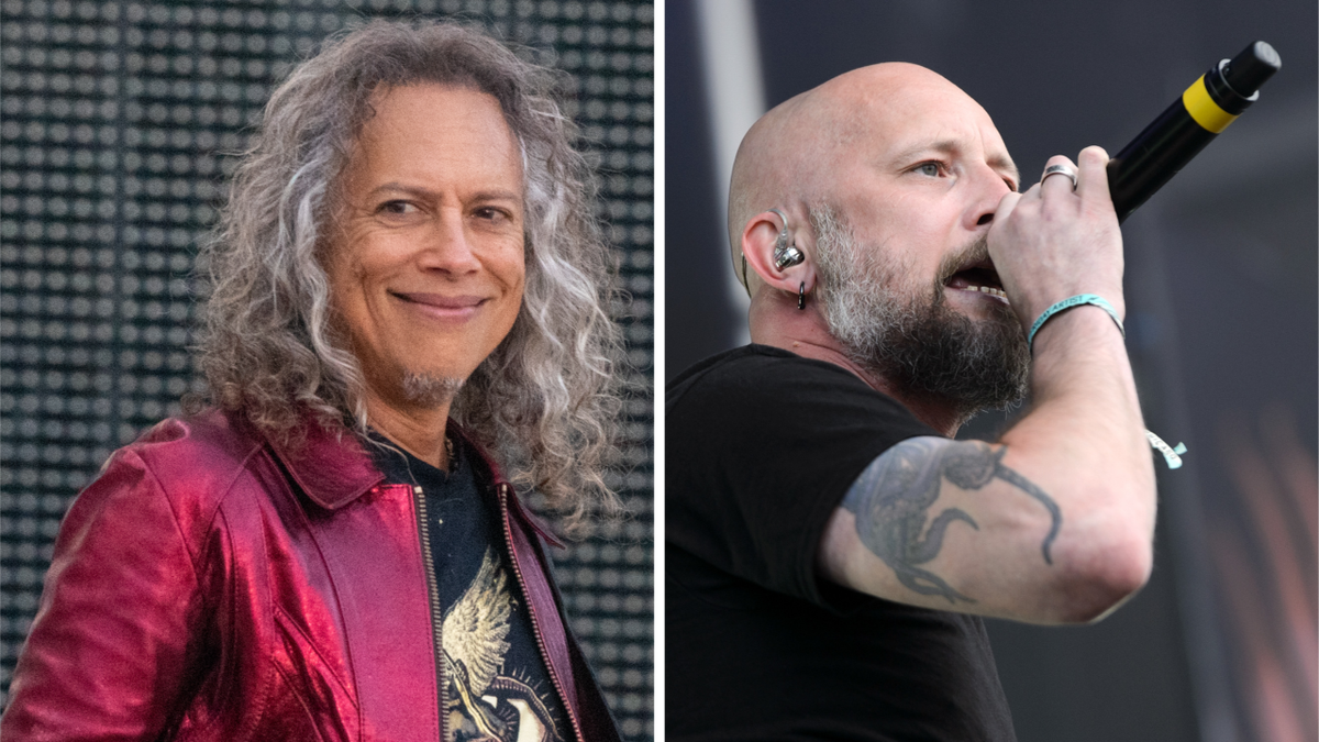 Photos of Metallica&#039;s Kirk Hammett and Meshuggah&#039;s Jens Kidman performing onstage