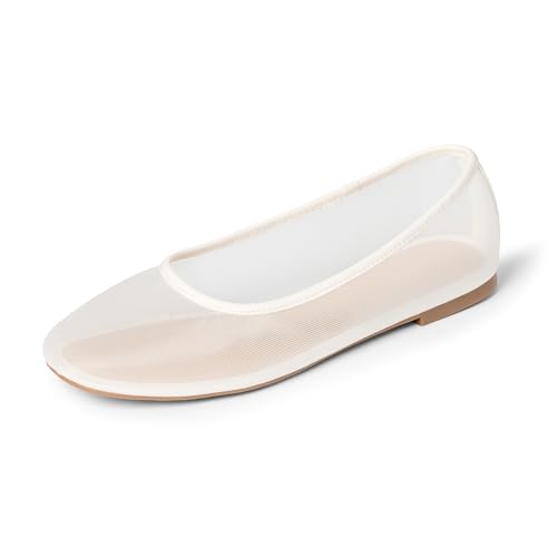 The Drop Women's Pepper Ballet Flat With Bow, White Mesh, 8.5