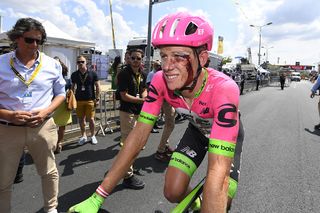 Lawson Craddock (EF Education First-Drapac) crashes but finishes stage 1 at the Tour de France