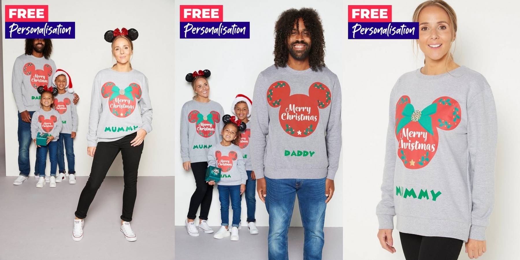 Una imagen compuesta para una familia con suéteres navideños coordinados por Studio
