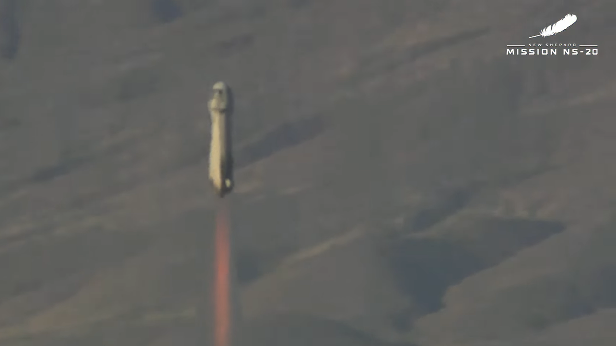 NS-20 rises above the West Texas desert on March 31, 2022.