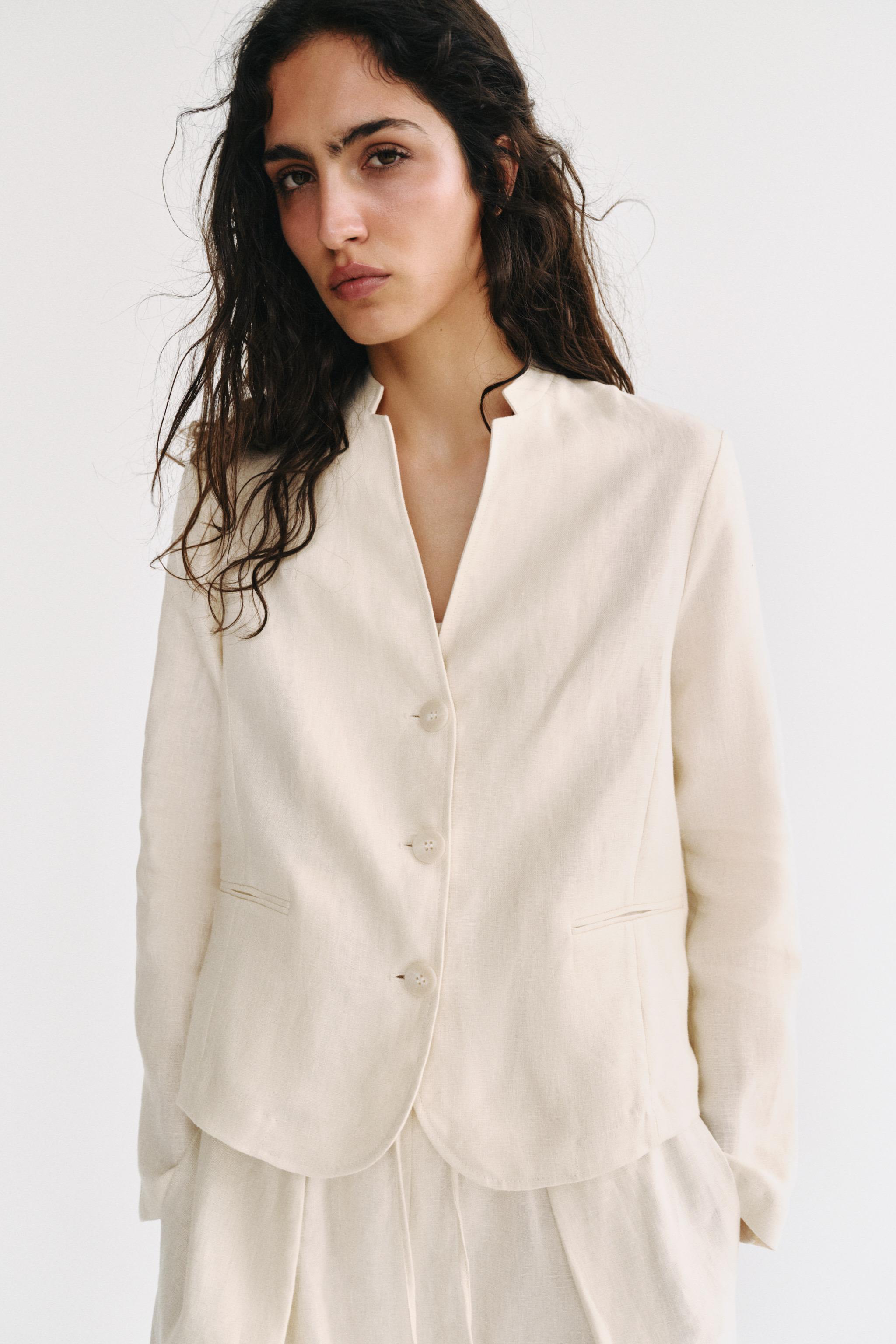 Zw Collection 100% Linen Blazer - Ecru - Xs
