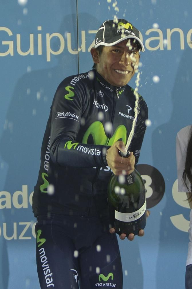 Champagne for the day's winner Nairo Quintana (Movistar)