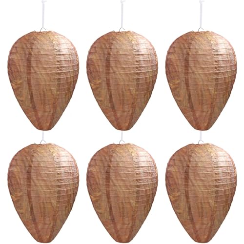 Decyool 6 Pack Paper Wasp Nest Decoy Hanging Wasp Deterrent for Hornets Yellow Jackets
