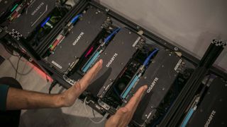 Ethereum miner shows the computer equipment it works with to produce cryptocurrency