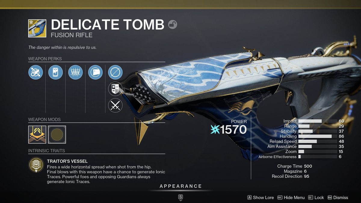 Destiny 2 Delicate Tomb weapon menu