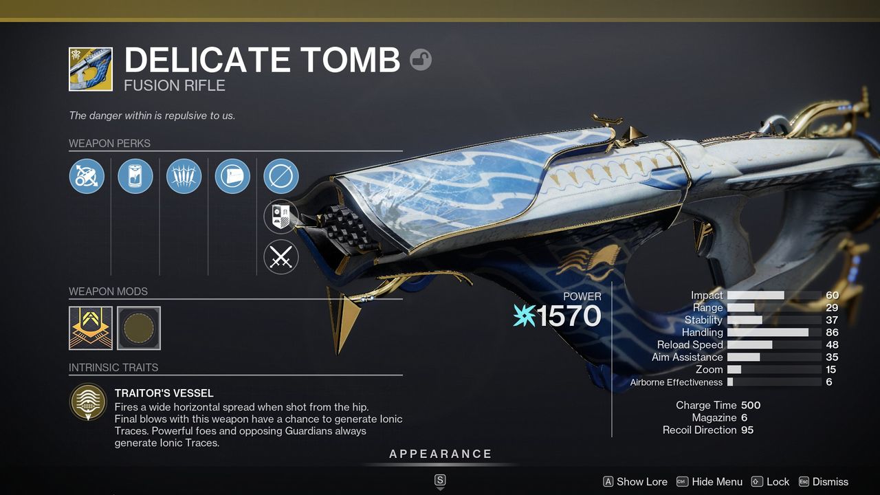 Destiny 2 Delicate Tomb weapon menu