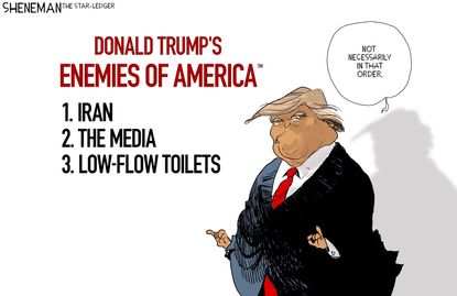 Political Cartoon U.S. Trump Iran media toilets enemies