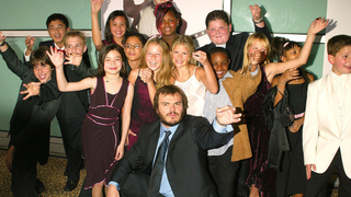 Jack Black with School Children during "School of Rock" Premiere - Arrivals at Cinerama Dome in Hollywood, California, United States.