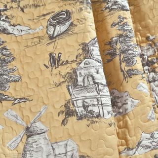 Single French Country Toile Cotton Reversible Throw