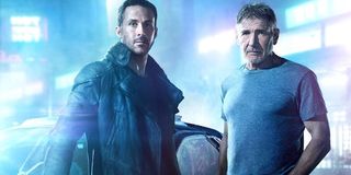 Blade Runner 2049 Ryan Gosling Harrison Ford posing in the street