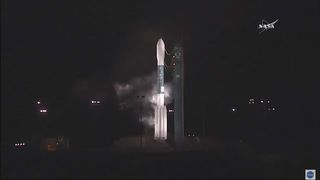 A United Launch Alliance Delta II rocket carrying the Joint Polar Satellite System 1 weather satellite stands atop its launchpad at Vandenberg Air Force Base in California after a rocket issue prevented a planned liftoff on Nov. 14, 2017.